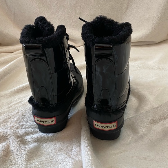 Hunter Shoes Hunter Patent Leather Shearling Lined Rain Snow Boots